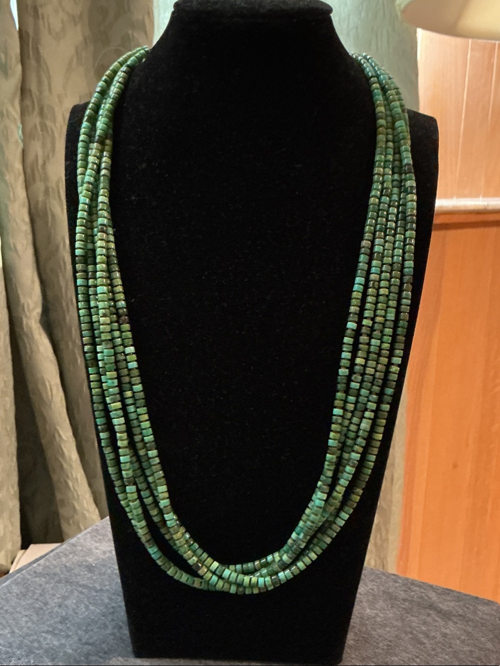 Genuine Green Turquoise 5-Strand Necklace Southwestern Heishi